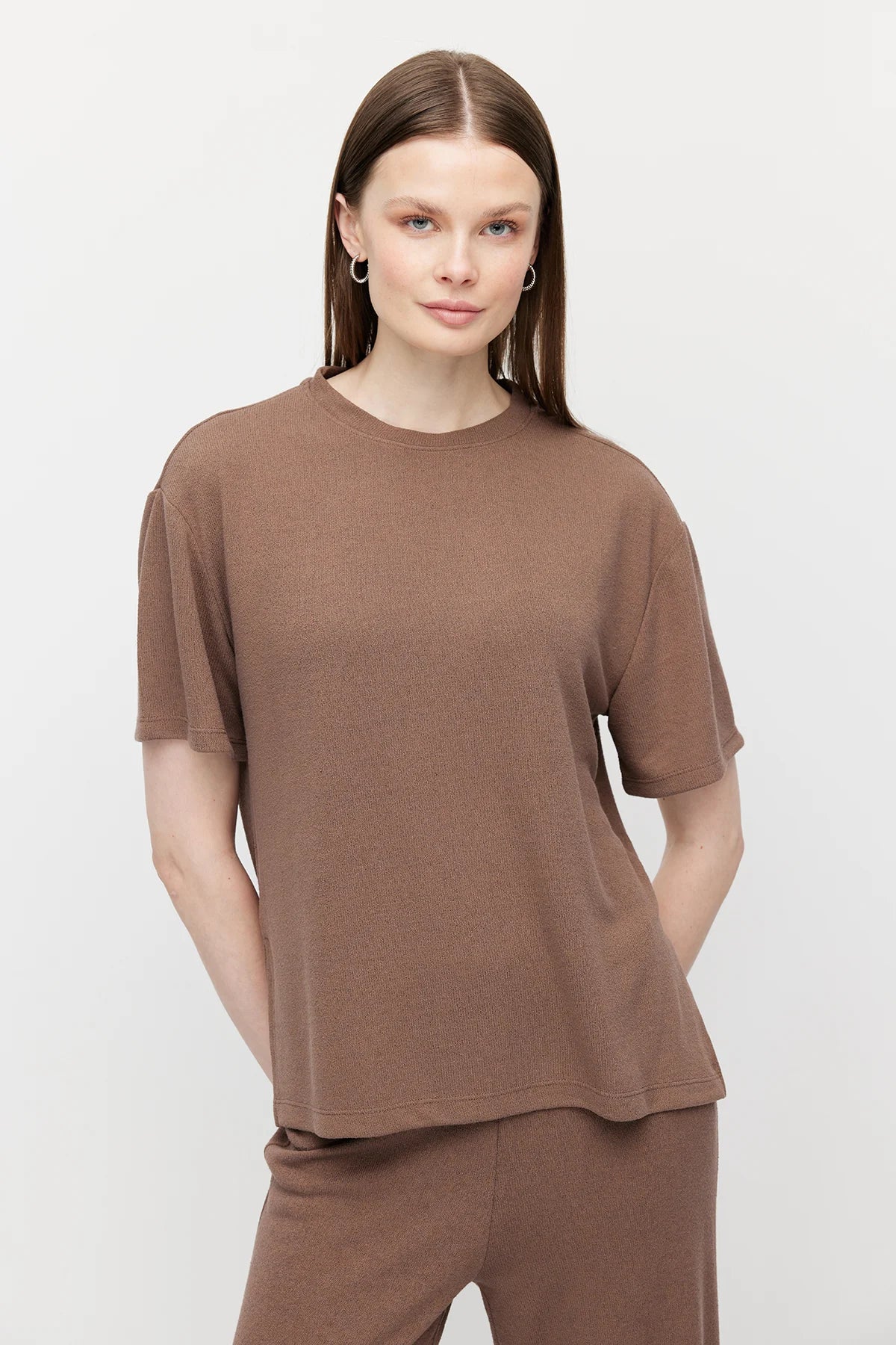 Women's Crew Neck Oversize Blouse with Side Slits