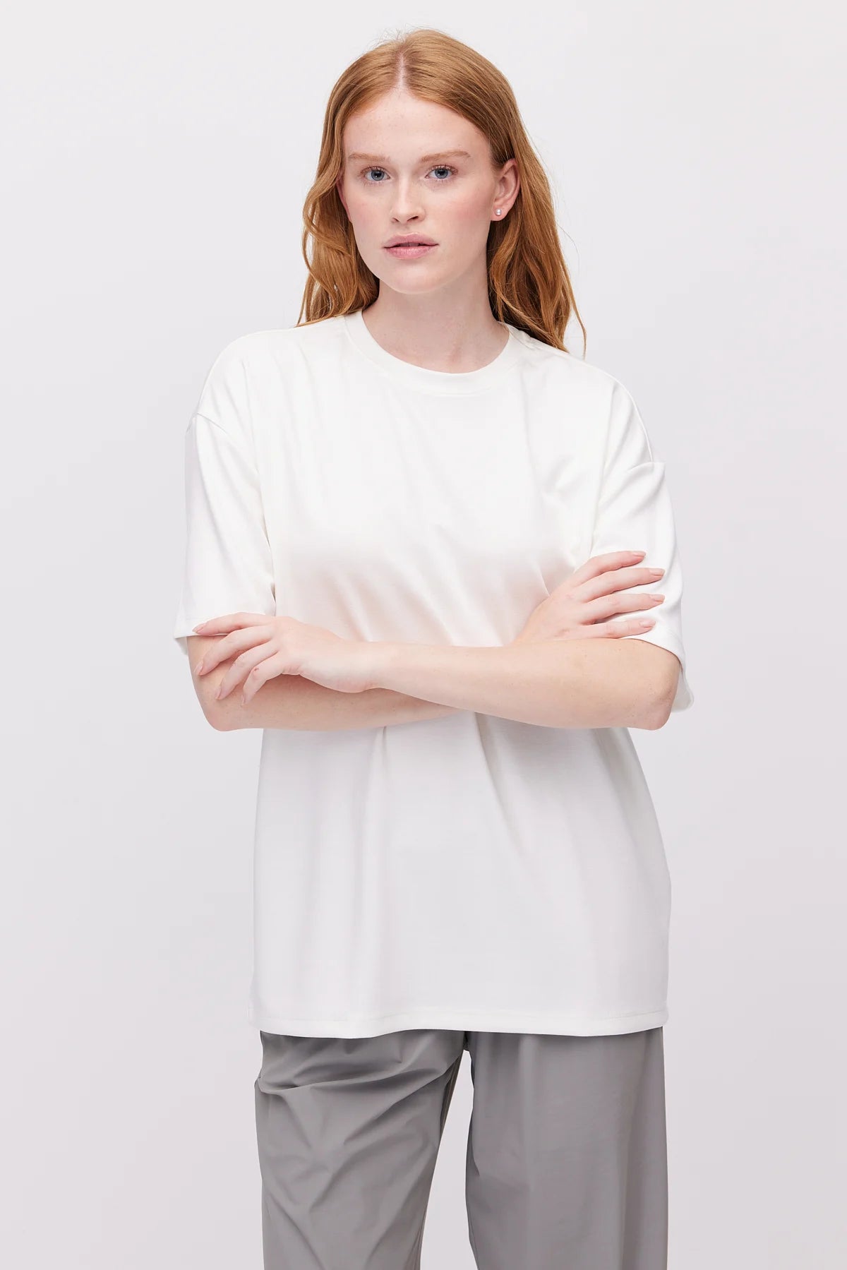 Kadın Bisiklet Yaka Oversize Tişört