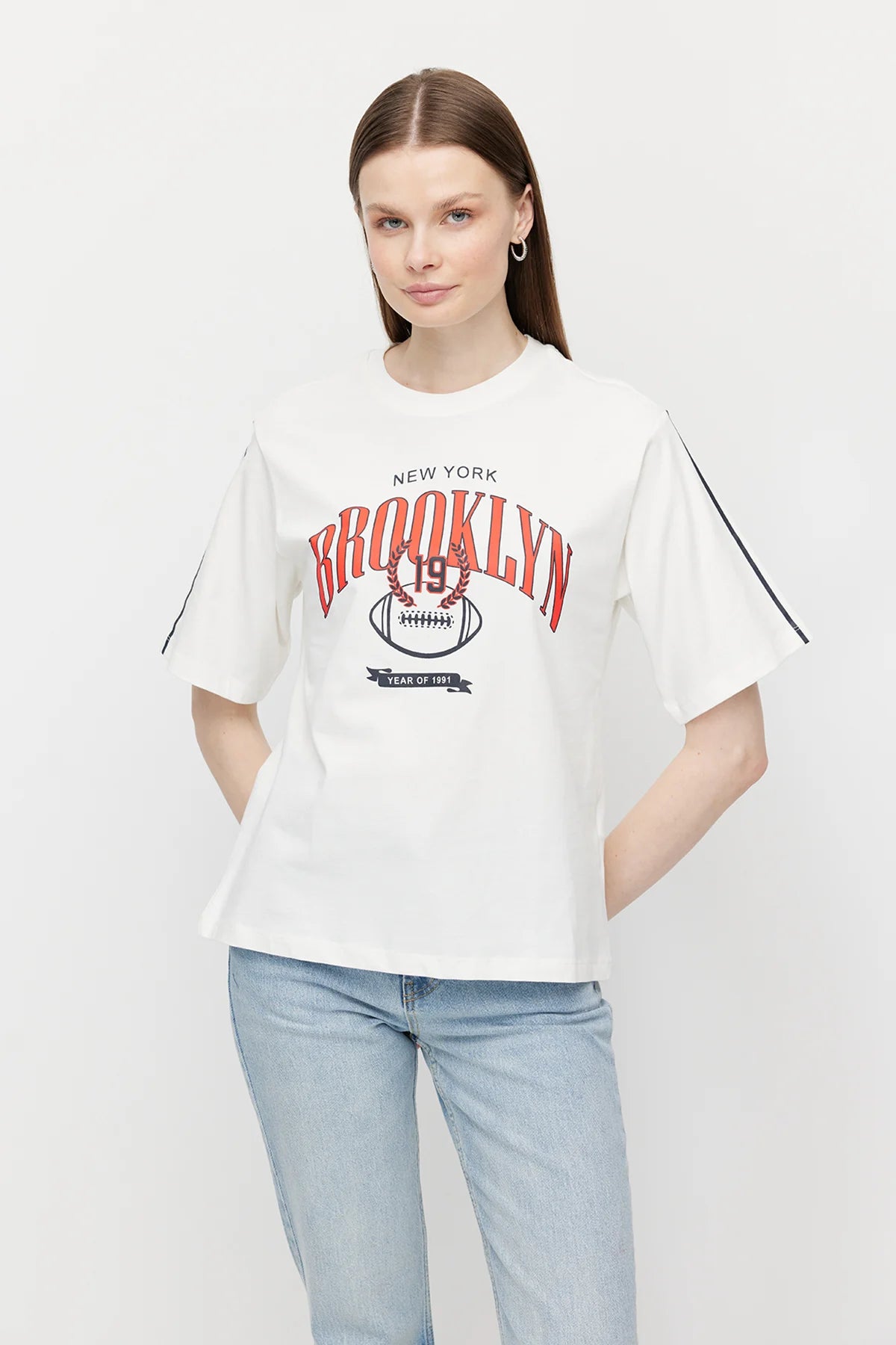 Women's Crew Neck Printed Oversize T-Shirt
