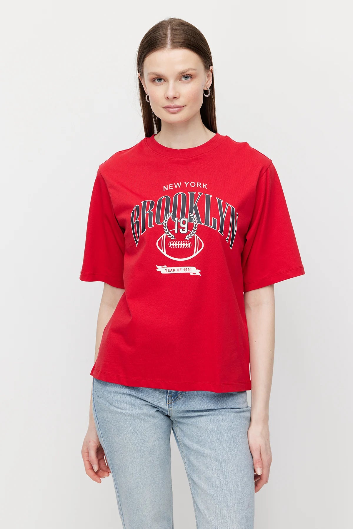 Women's Crew Neck Printed Oversize T-Shirt