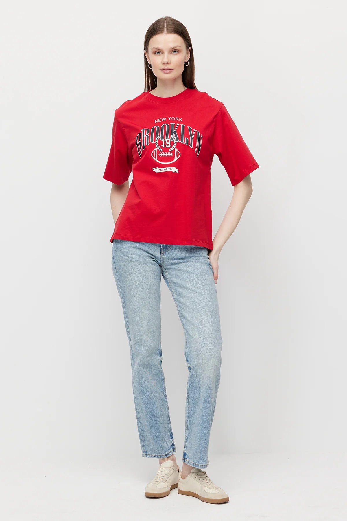 Women's Crew Neck Printed Oversize T-Shirt