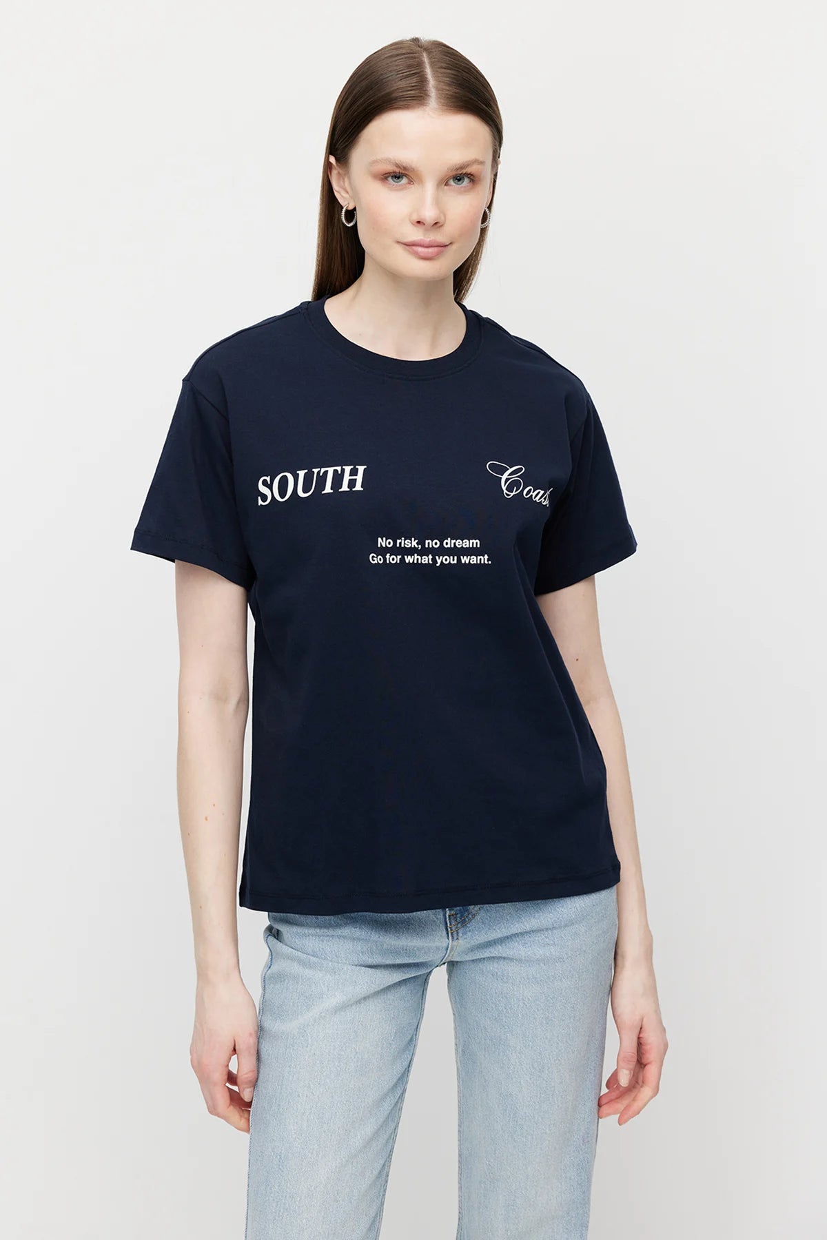 Women's Crew Neck T-shirt with Printed Text