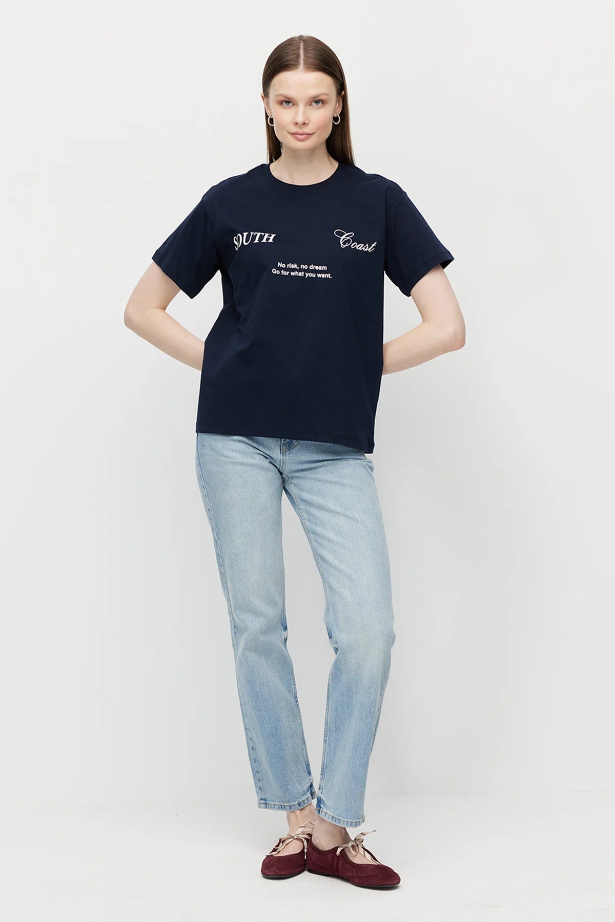 Women's Crew Neck T-shirt with Printed Text