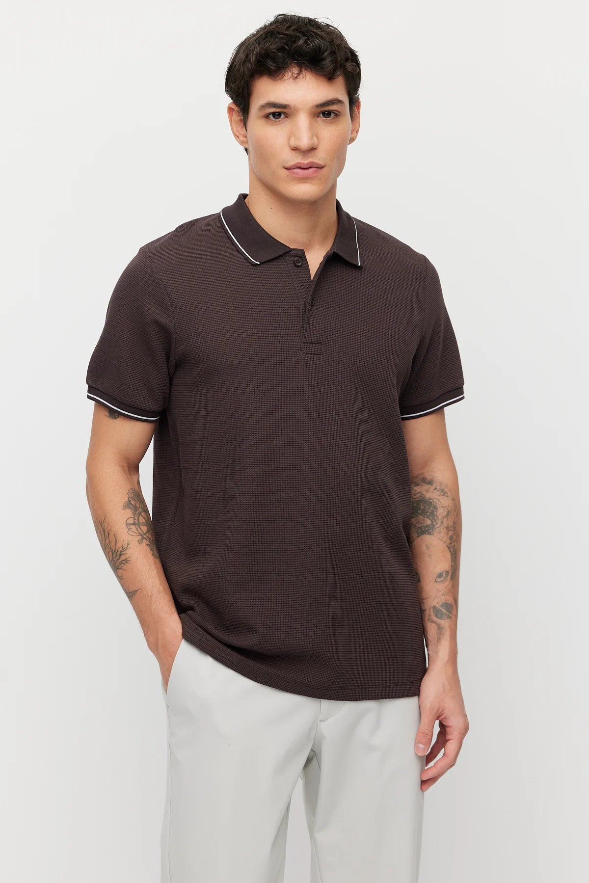 Men's Contrast Stitch Polo Collar T-shirt
