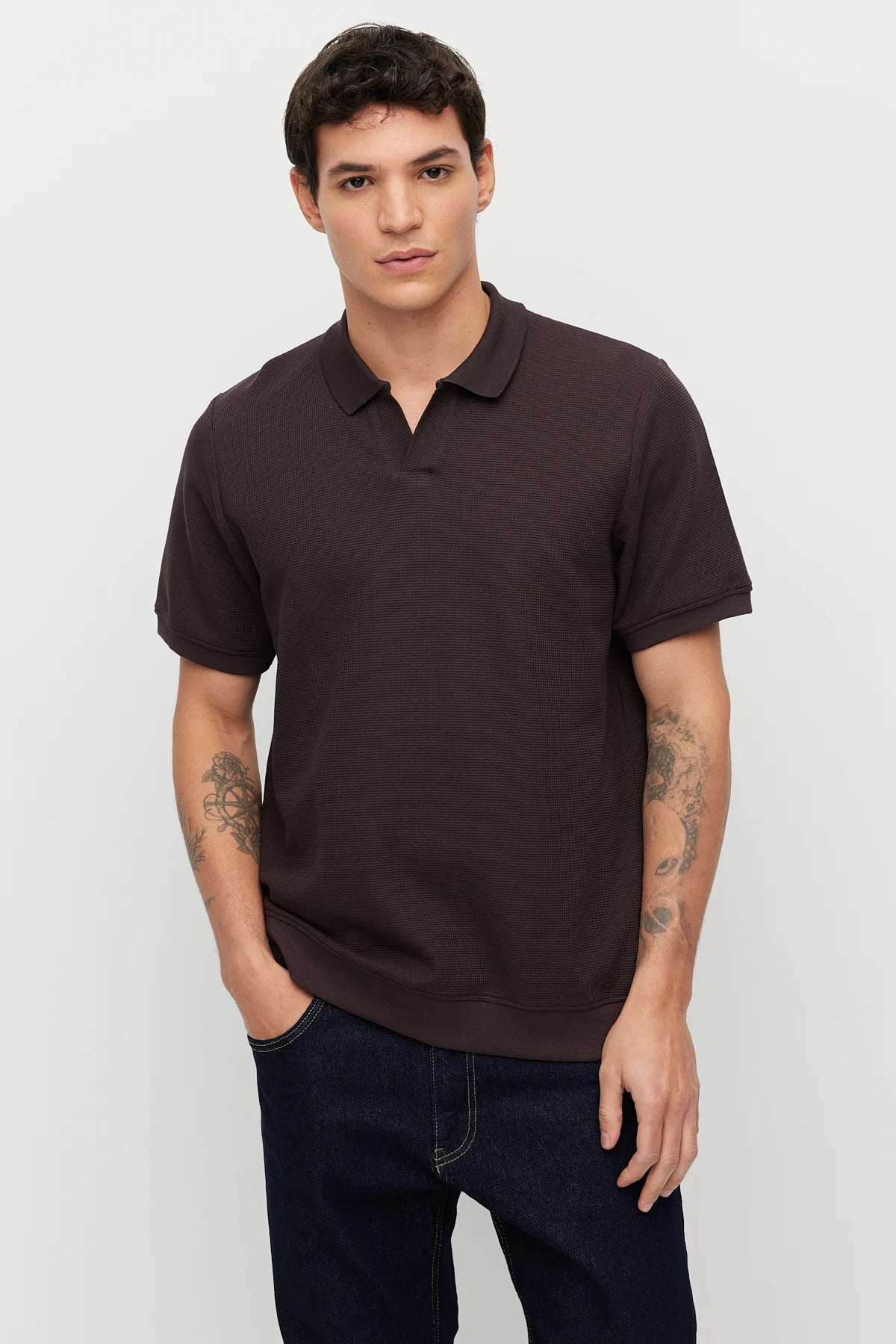 Men's Textured Polo Collar T-shirt