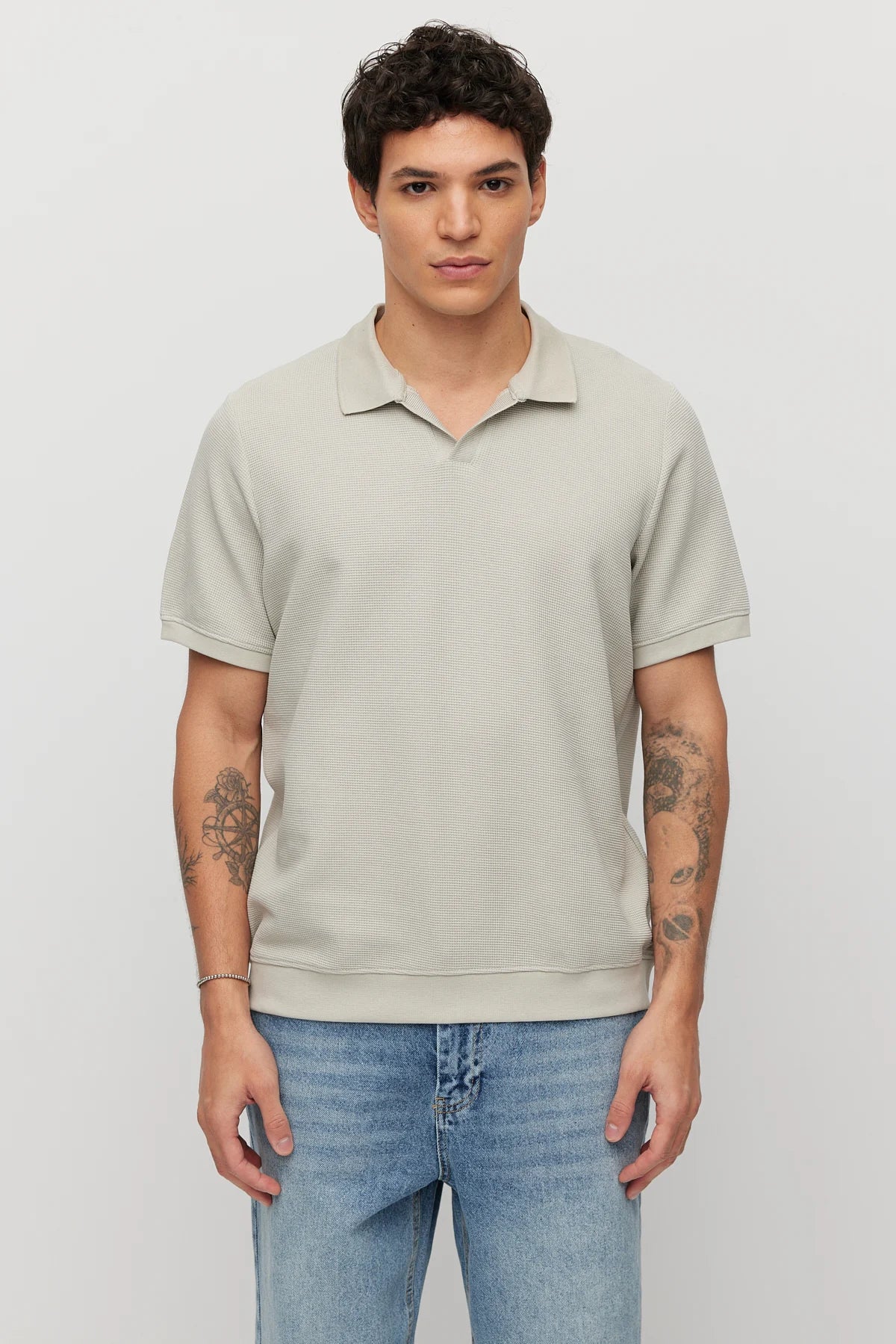 Men's Textured Polo Collar T-shirt