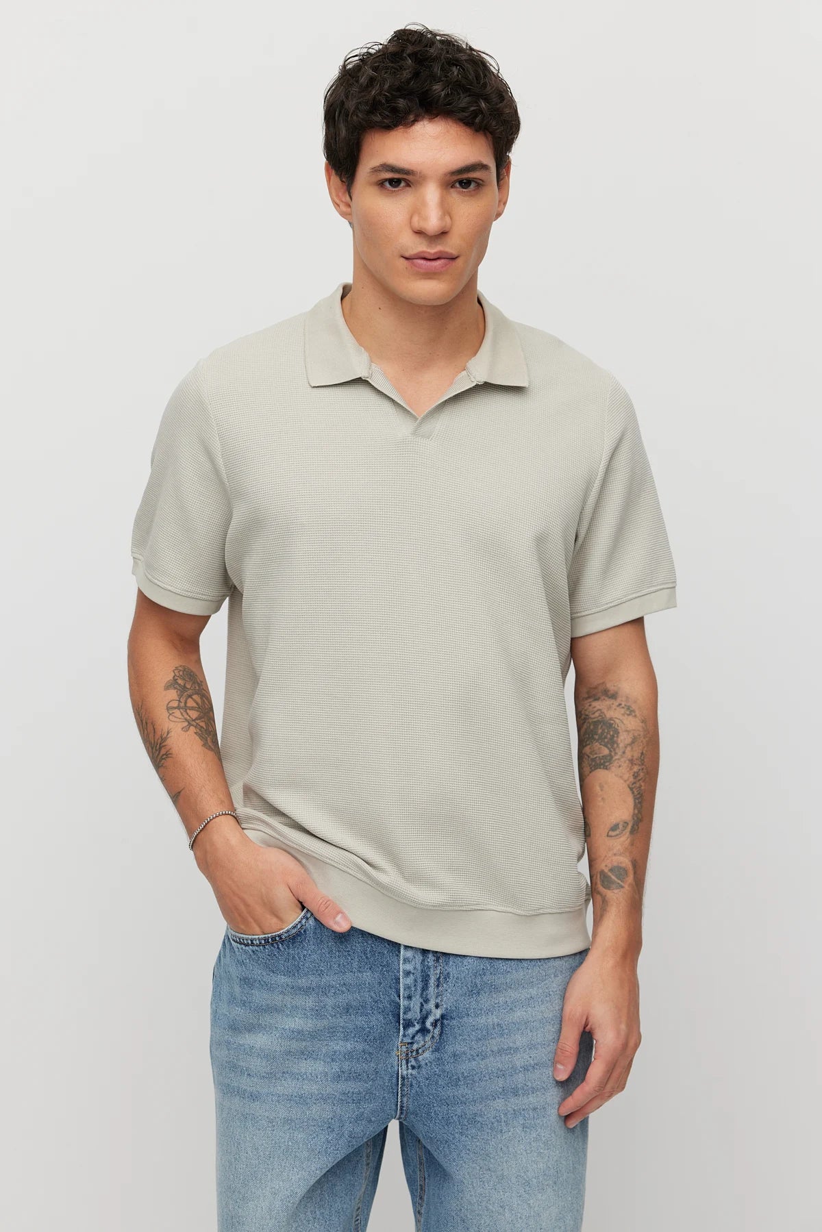 Men's Textured Polo Collar T-shirt