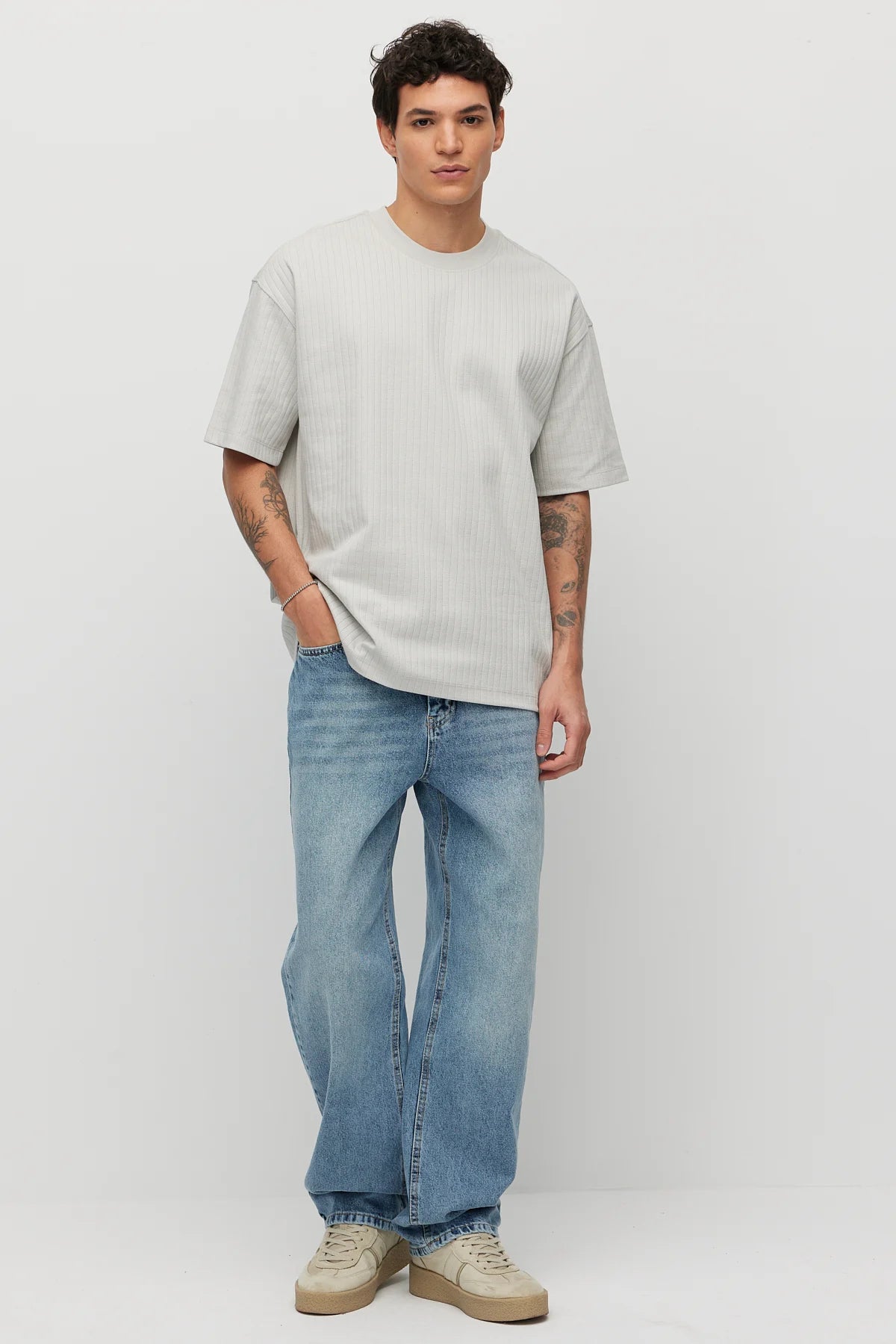 Men's Textured Crew Neck Oversize T-shirt