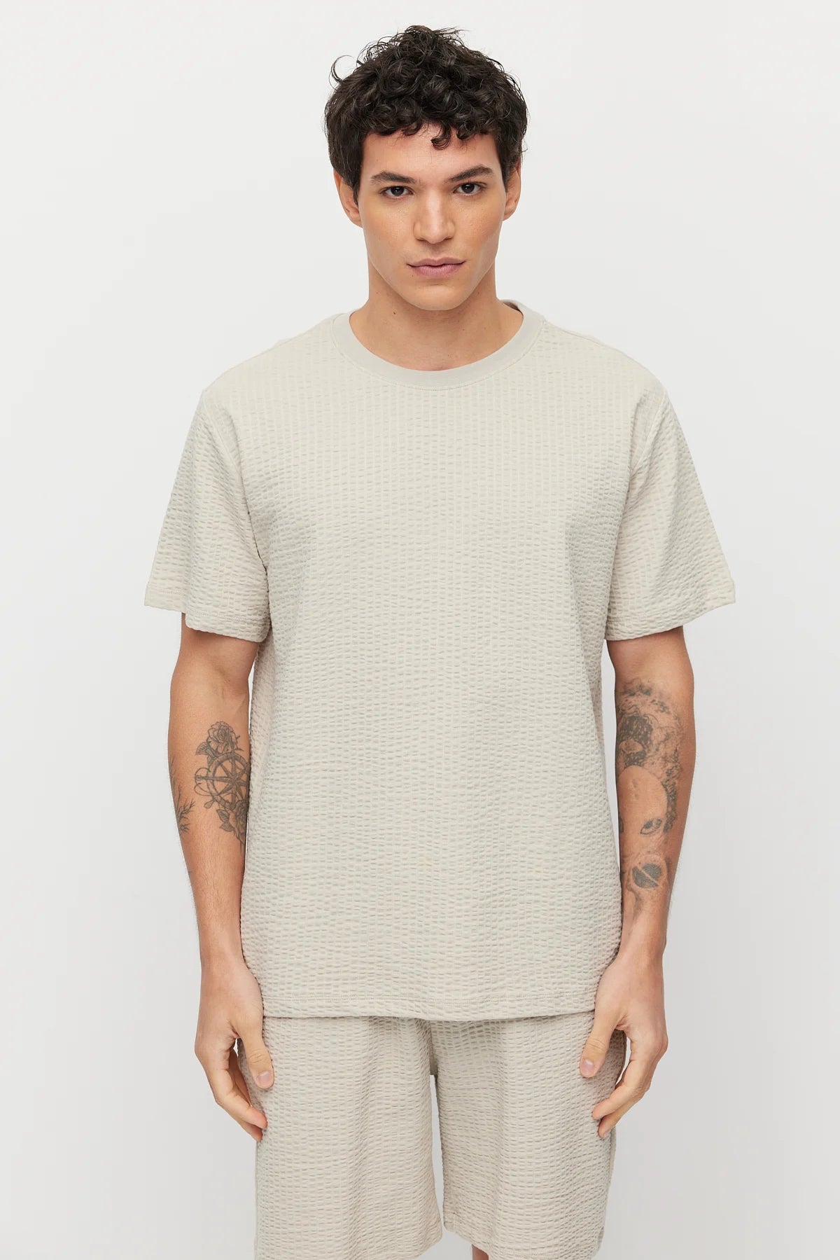 Men's Crew Neck Textured Oversize T-shirt