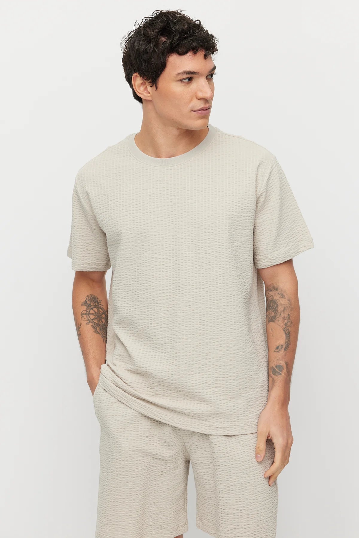 Men's Crew Neck Textured Oversize T-shirt