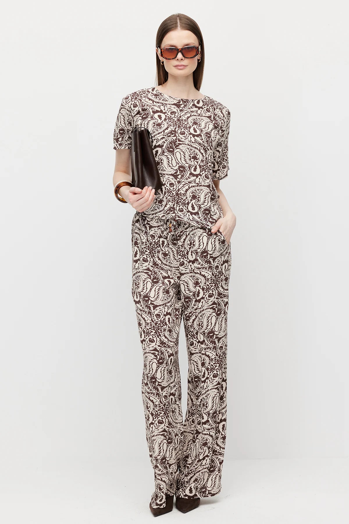 Women's Patterned Trousers with Drawstring Waist