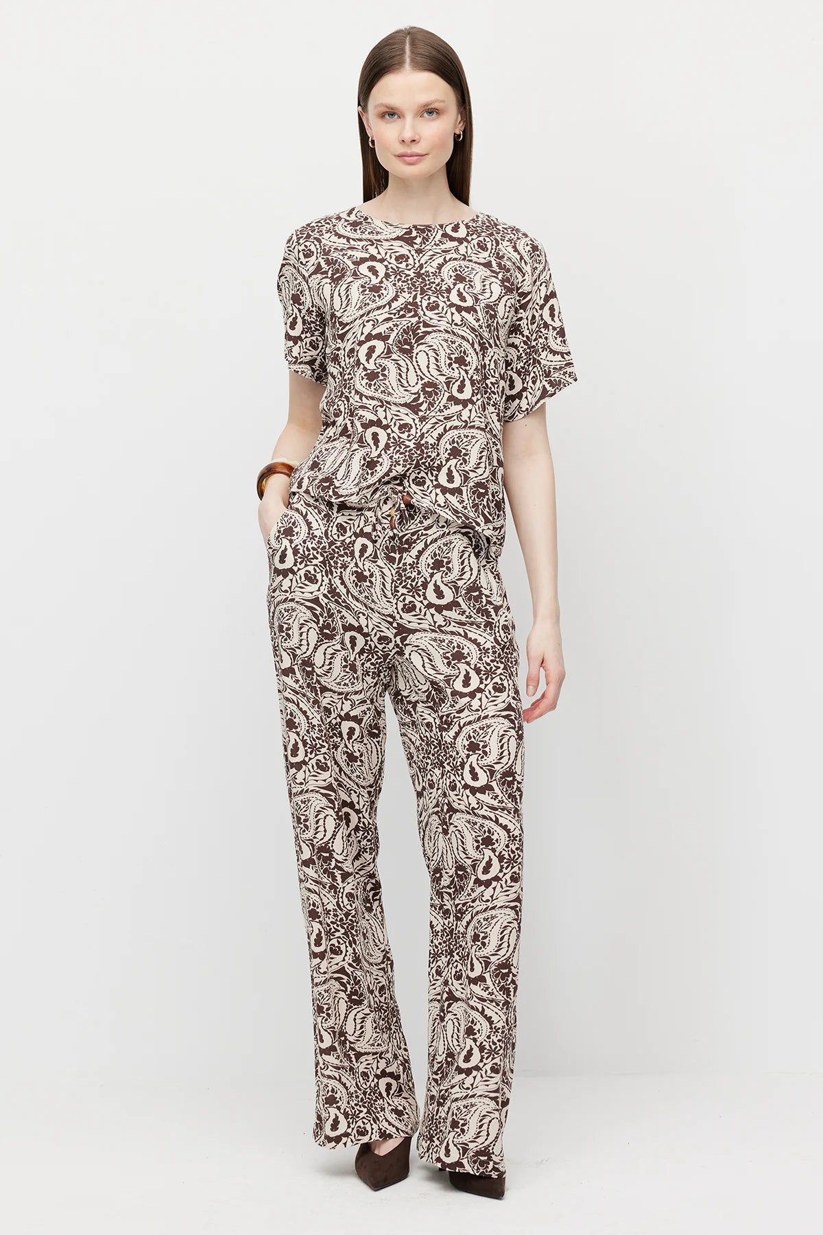 Women's Patterned Trousers with Drawstring Waist