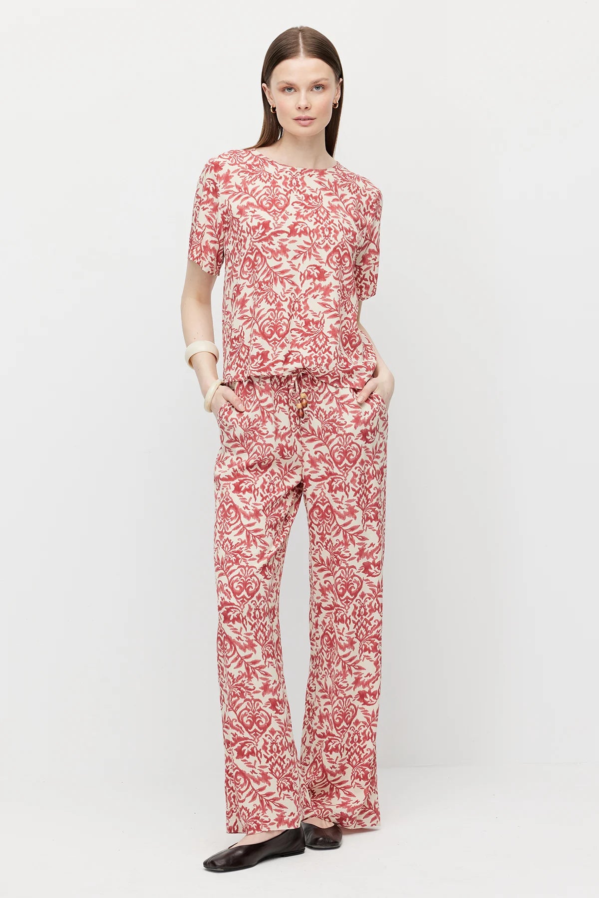 Women's Patterned Trousers with Drawstring Waist