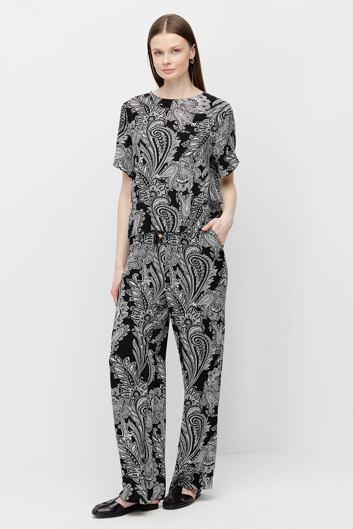 Women's Patterned Trousers with Drawstring Waist