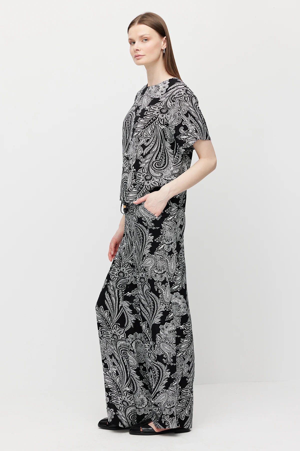 Women's Patterned Trousers with Drawstring Waist