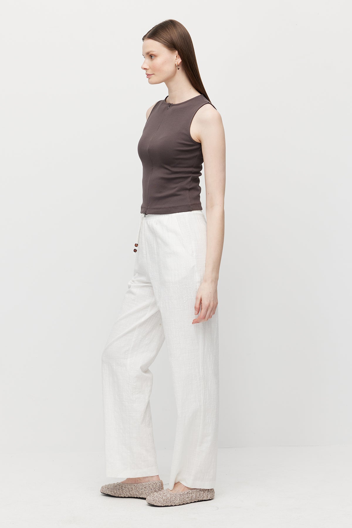 Women's Linen Trousers with Elastic Waistband