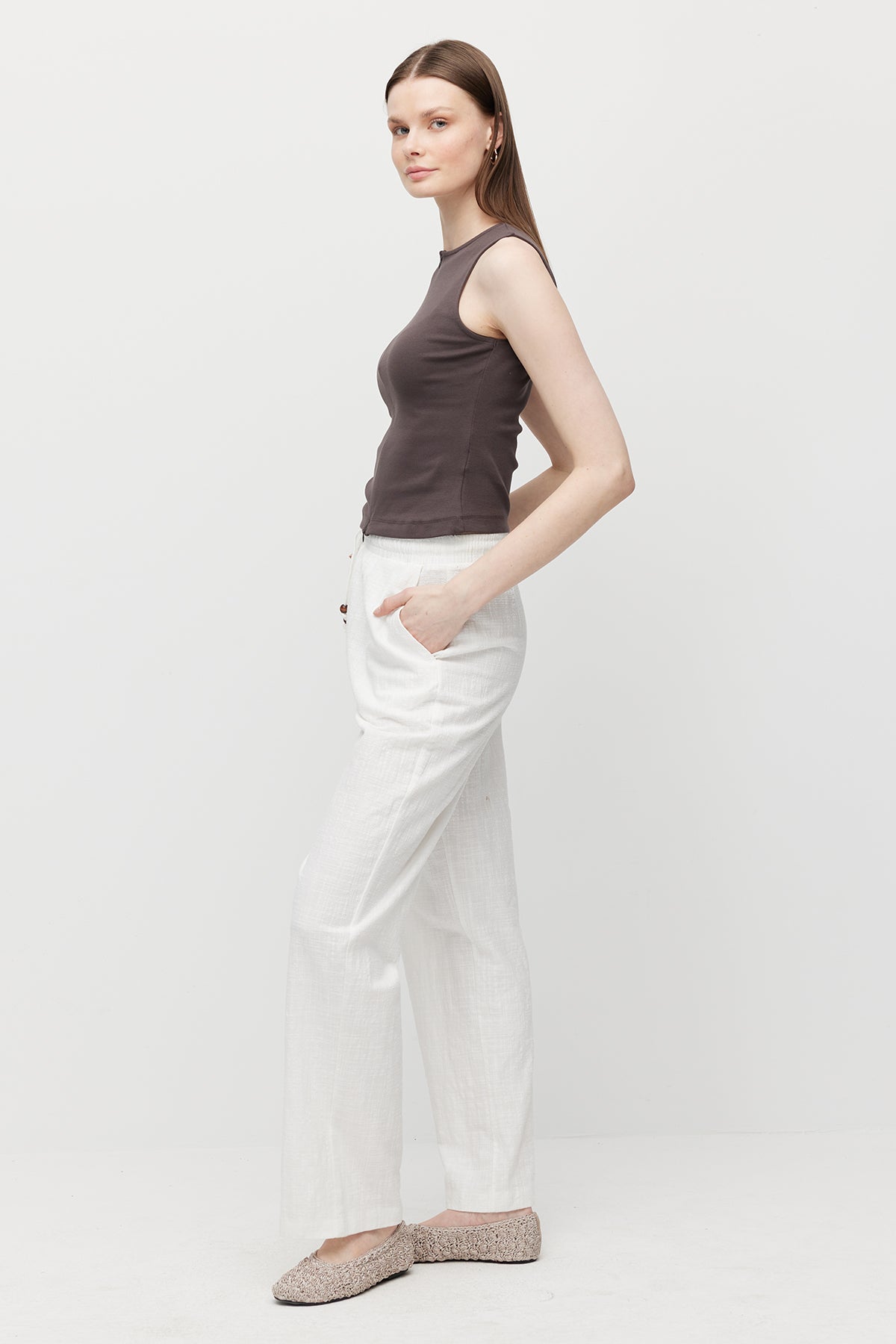 Women's Linen Trousers with Elastic Waistband