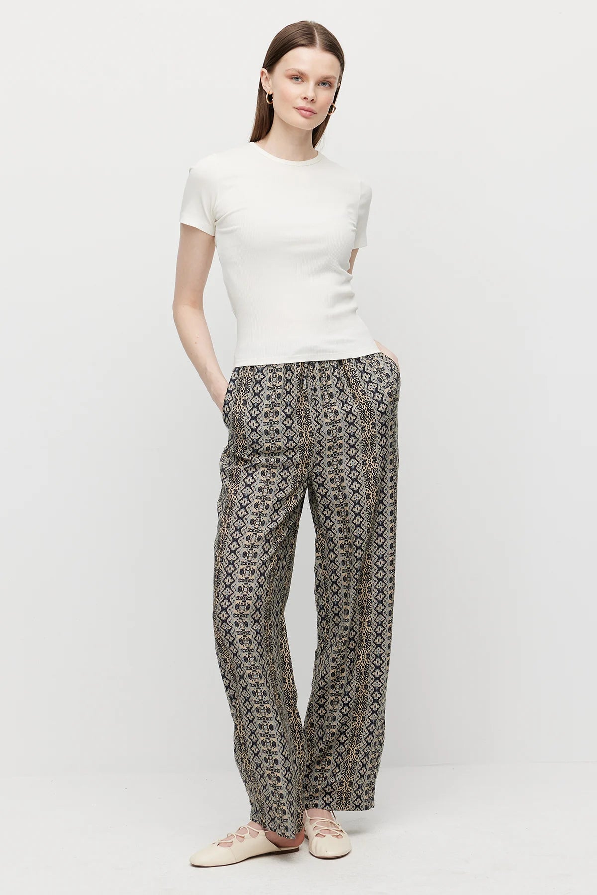 Women's Patterned Double Pocket Trousers