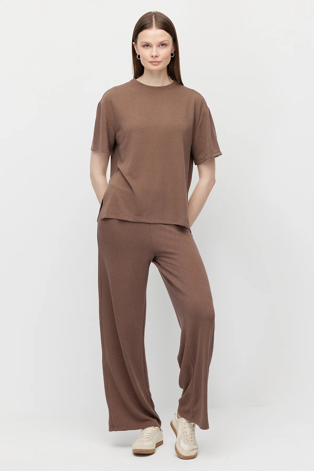 Women's Elastic Waist Relaxed Fit Textured Trousers
