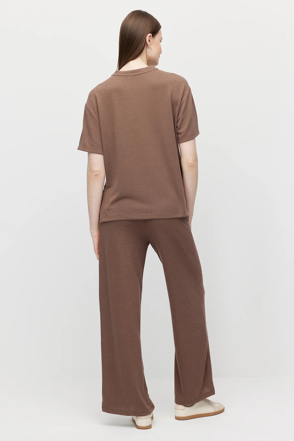 Women's Elastic Waist Relaxed Fit Textured Trousers