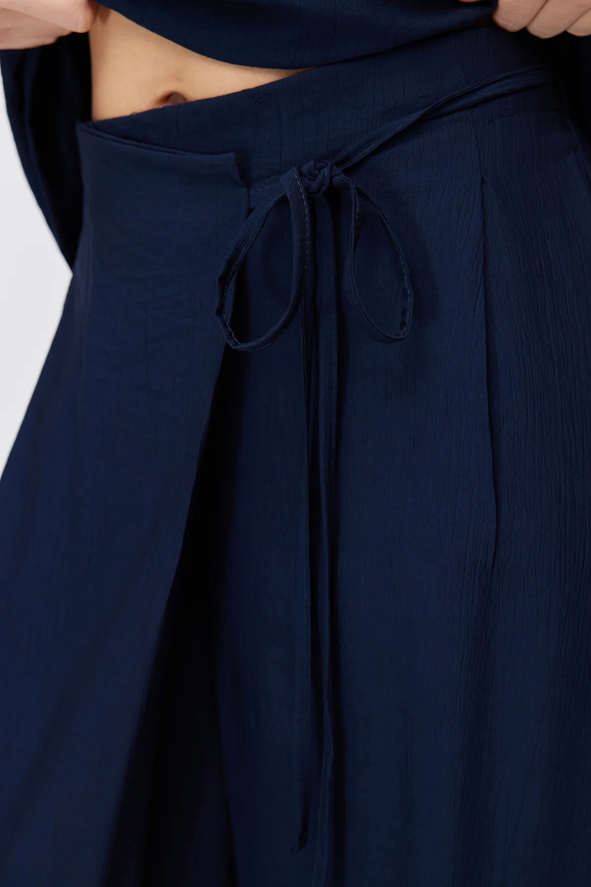Women's Crinkle Wide Leg Double-Breasted Tie-Up Trousers