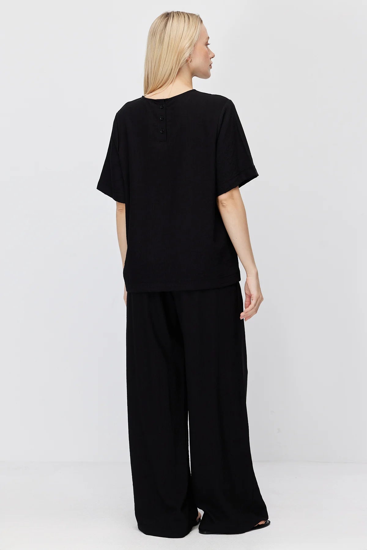 Women's Crinkle Wide Leg Double-Breasted Tie-Up Trousers