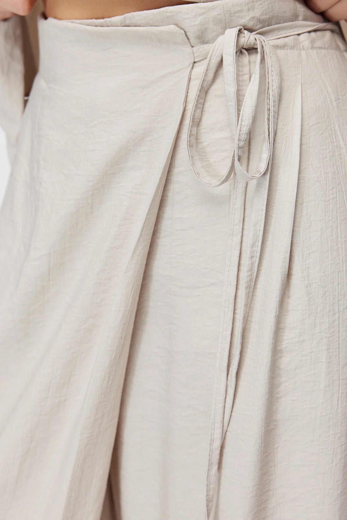 Women's Crinkle Wide Leg Double-Breasted Tie-Up Trousers