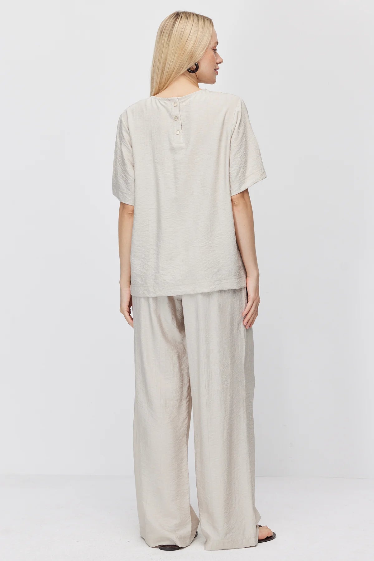 Women's Crinkle Wide Leg Double-Breasted Tie-Up Trousers