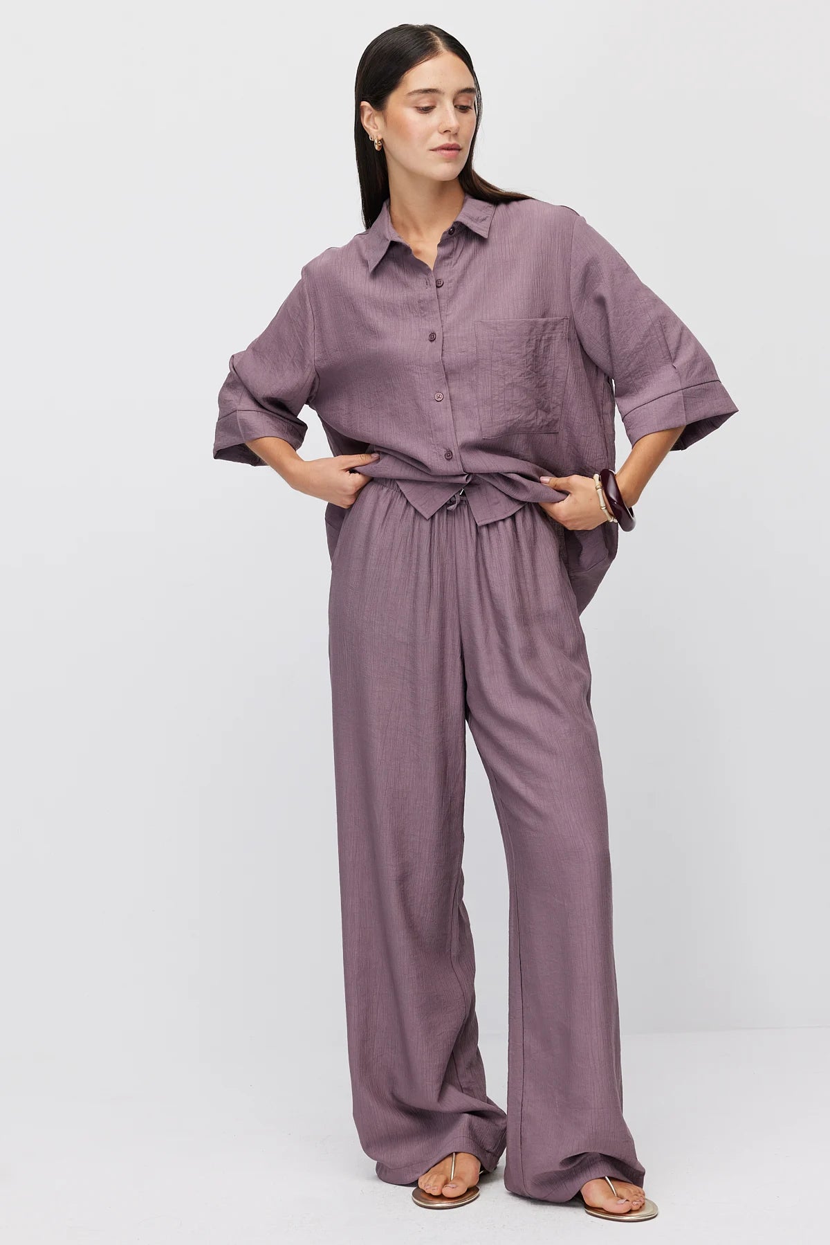Women's Wide Leg Trousers with Tie Waist
