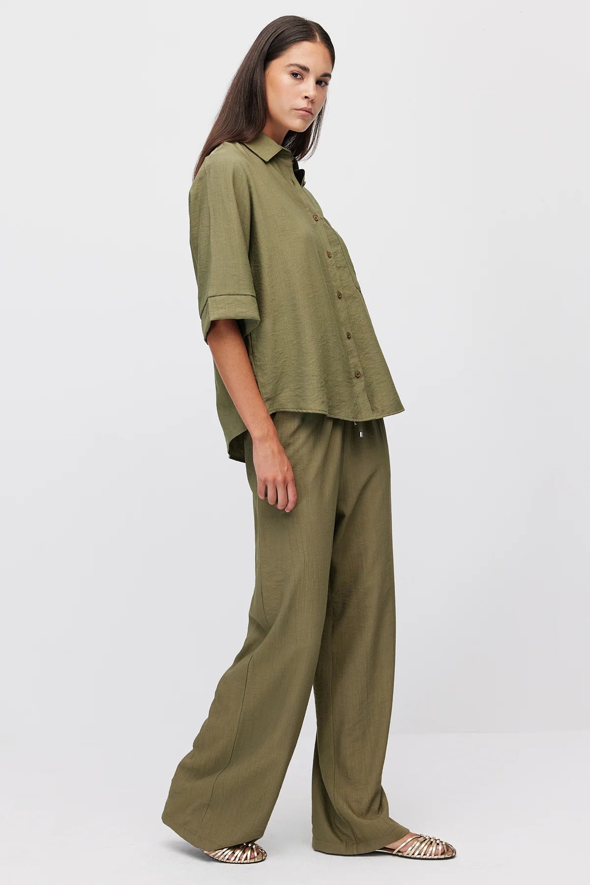 Women's Wide Leg Trousers with Tie Waist