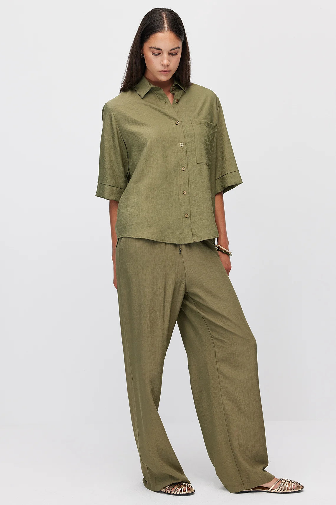 Women's Wide Leg Trousers with Tie Waist