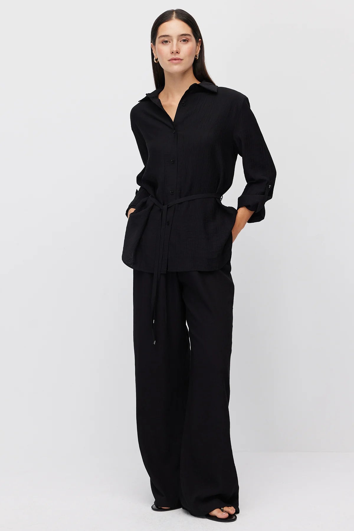 Women's Wide Leg Trousers with Tie Waist