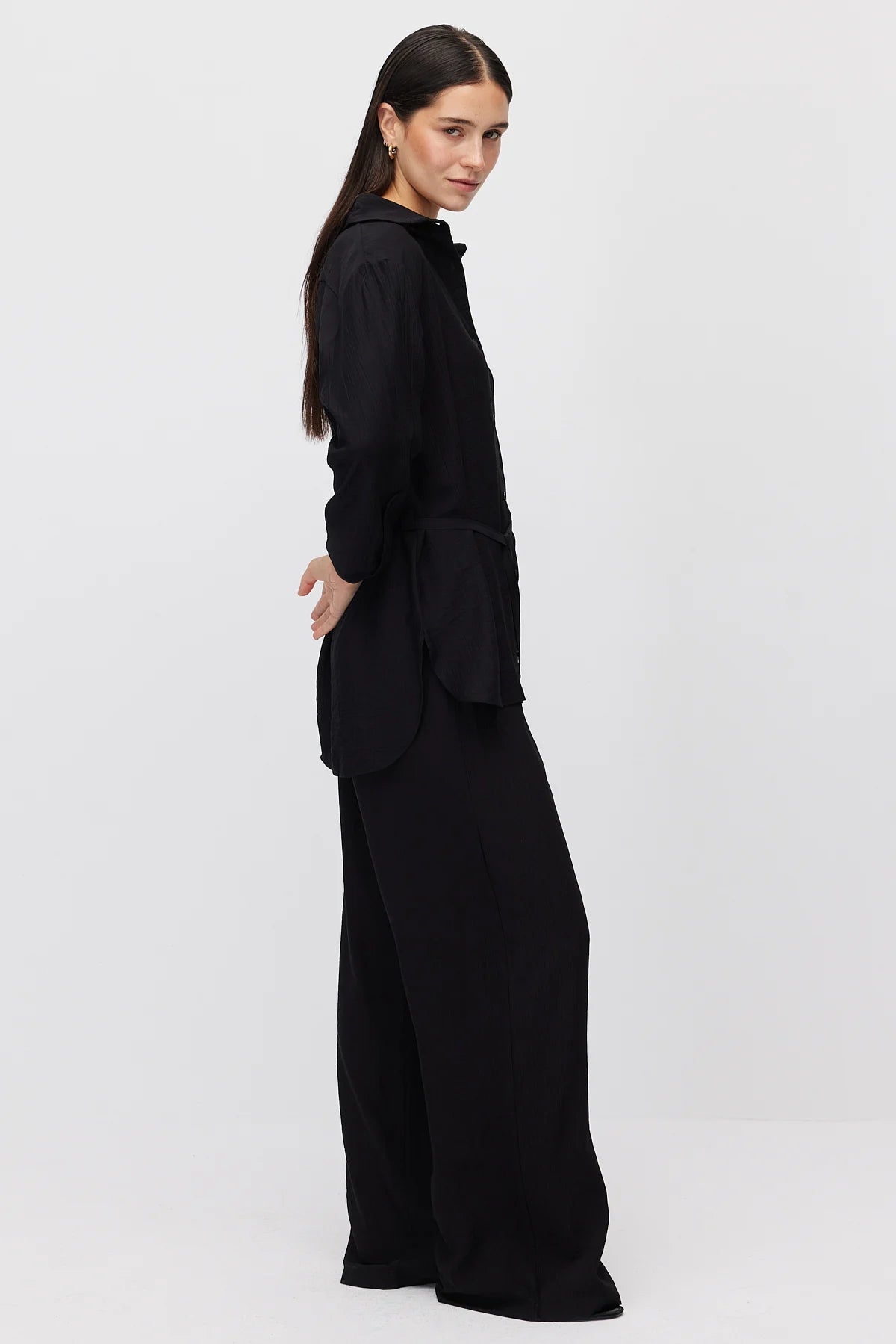 Women's Wide Leg Trousers with Tie Waist