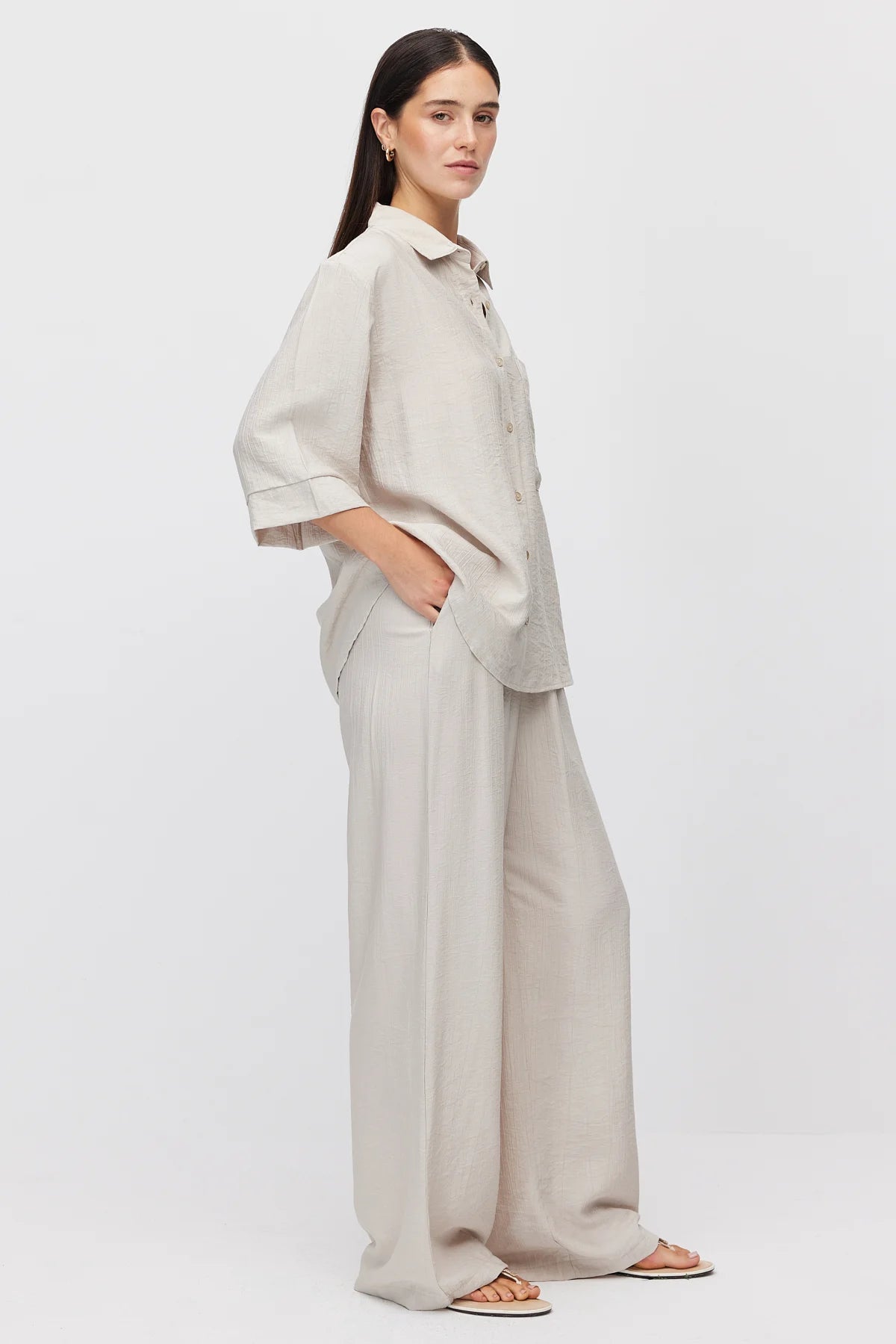 Women's Wide Leg Trousers with Tie Waist