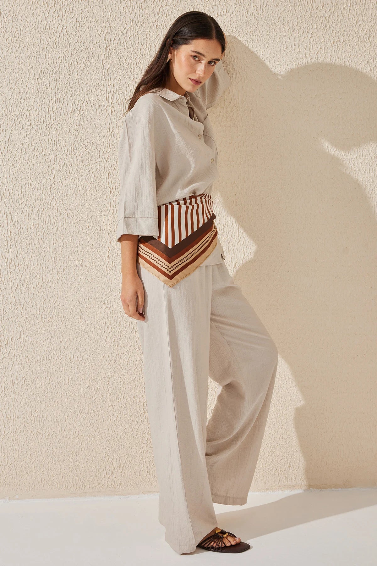 Women's Wide Leg Trousers with Tie Waist