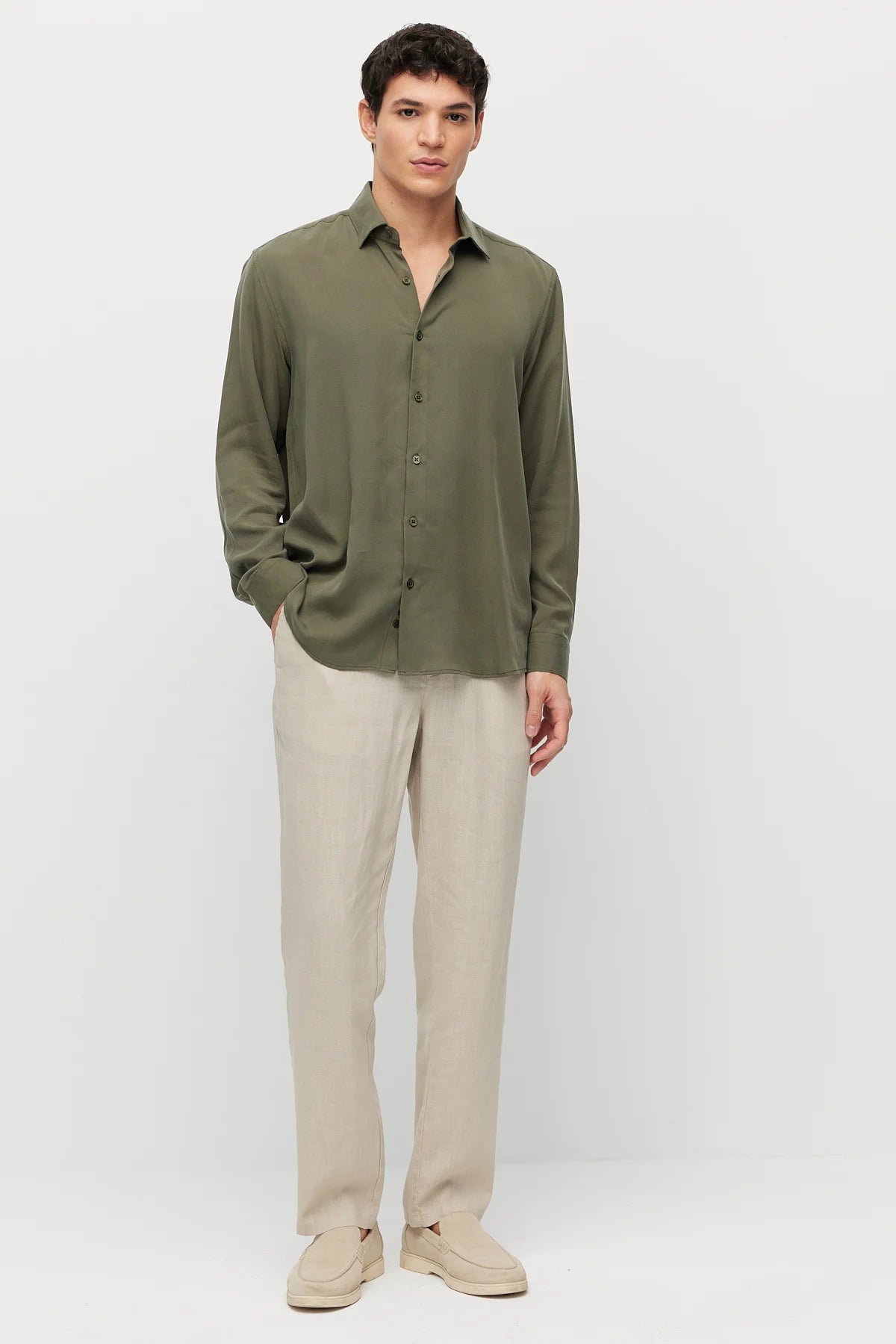 Men's Linen-Look Joggers with Elastic Waistband