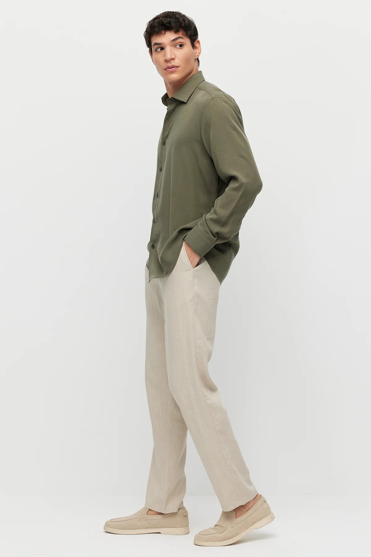 Men's Linen-Look Joggers with Elastic Waistband
