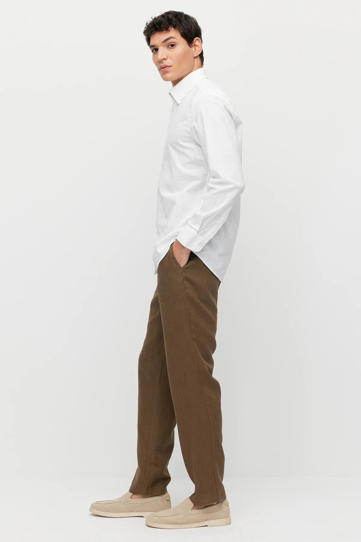 Men's Linen-Look Joggers with Elastic Waistband