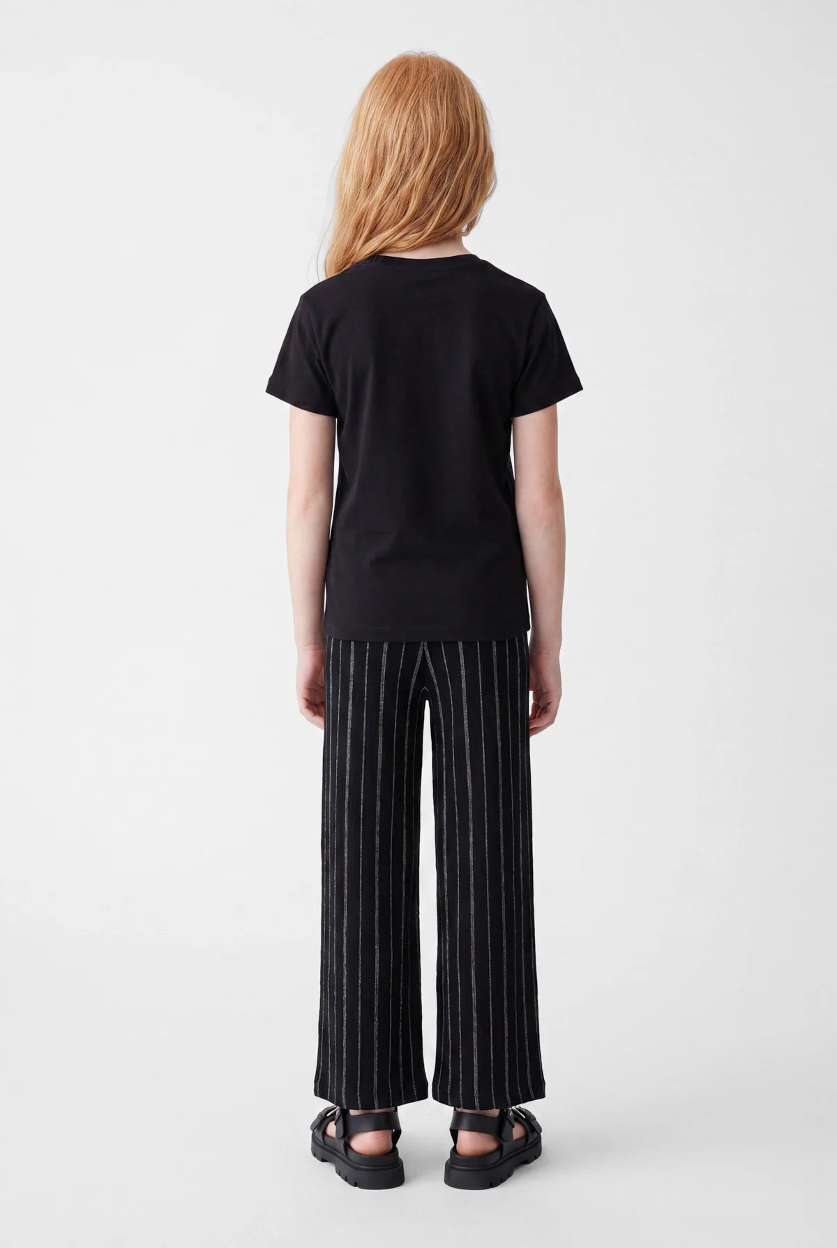 Girls' Striped Wide Leg Trousers with Elastic Waistband