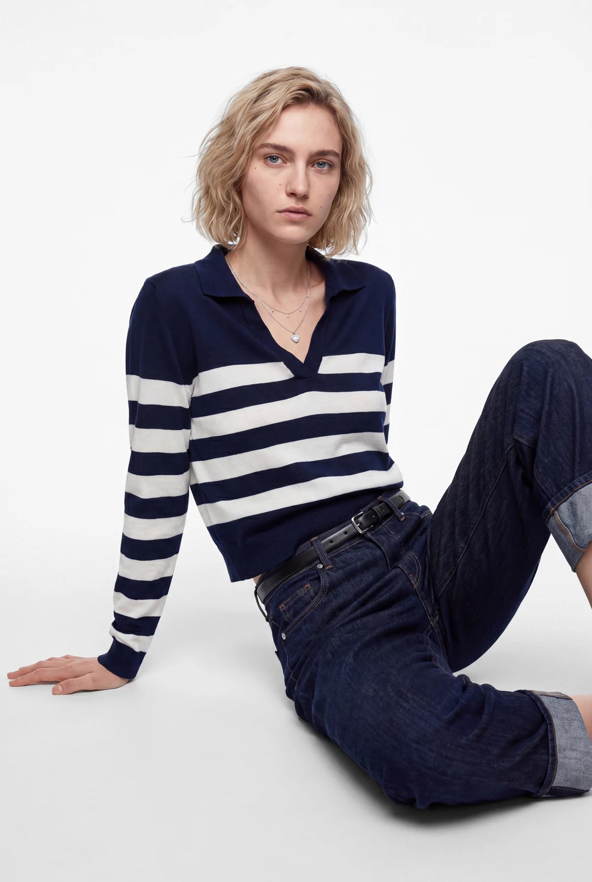 Women's Striped Polo Collar Knitwear