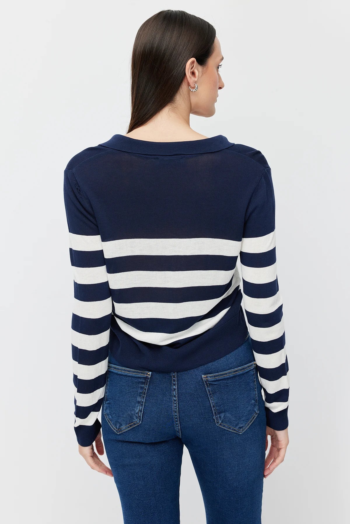 Women's Striped Polo Collar Knitwear