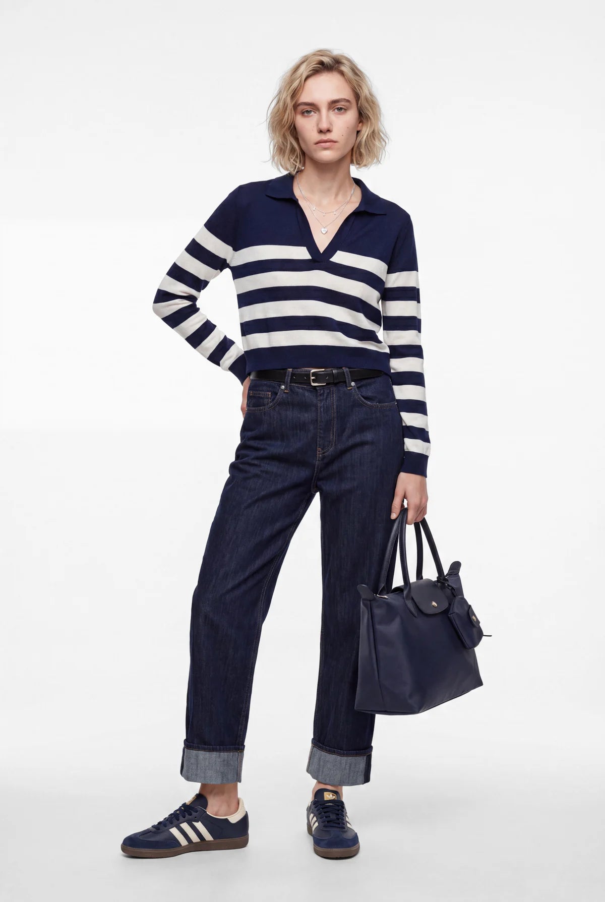 Women's Striped Polo Collar Knitwear