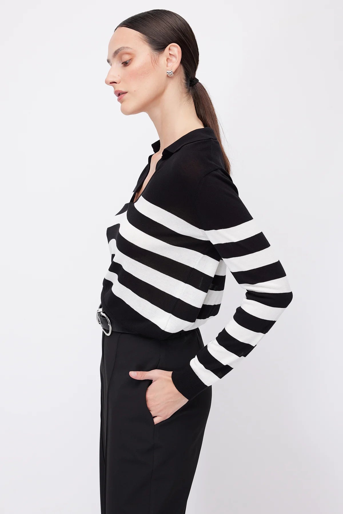 Women's Striped Polo Collar Knitwear
