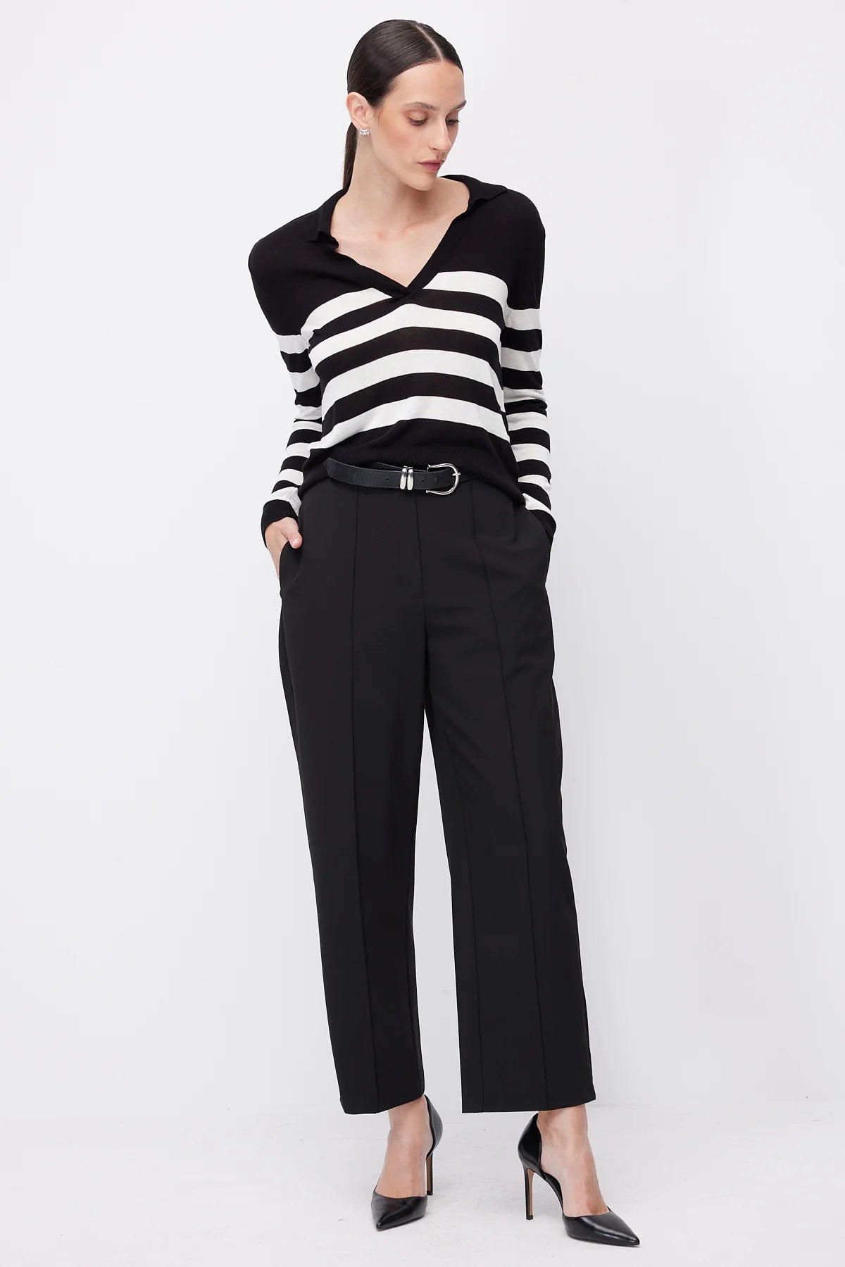 Women's Striped Polo Collar Knitwear