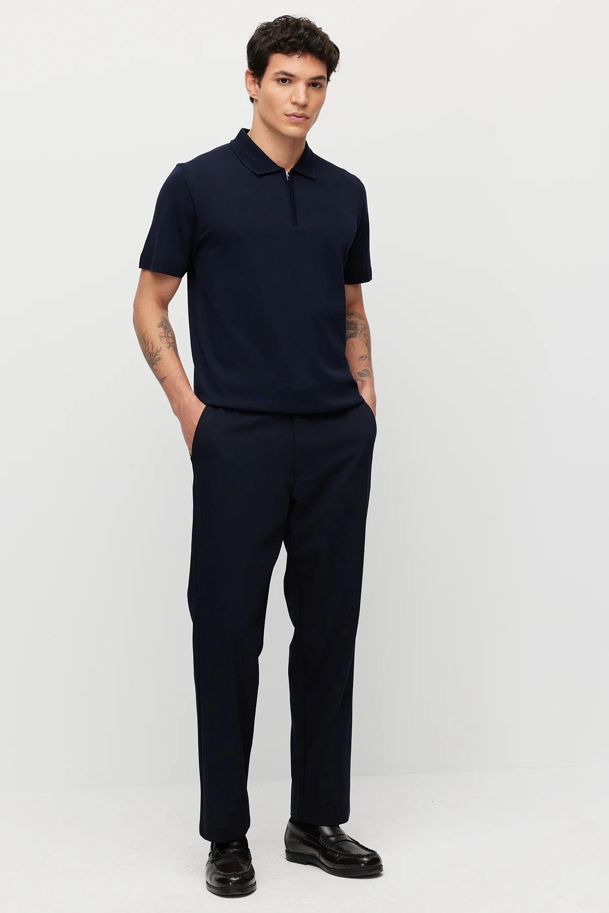 Men's Knitted T-shirt with Concealed Zip Collar