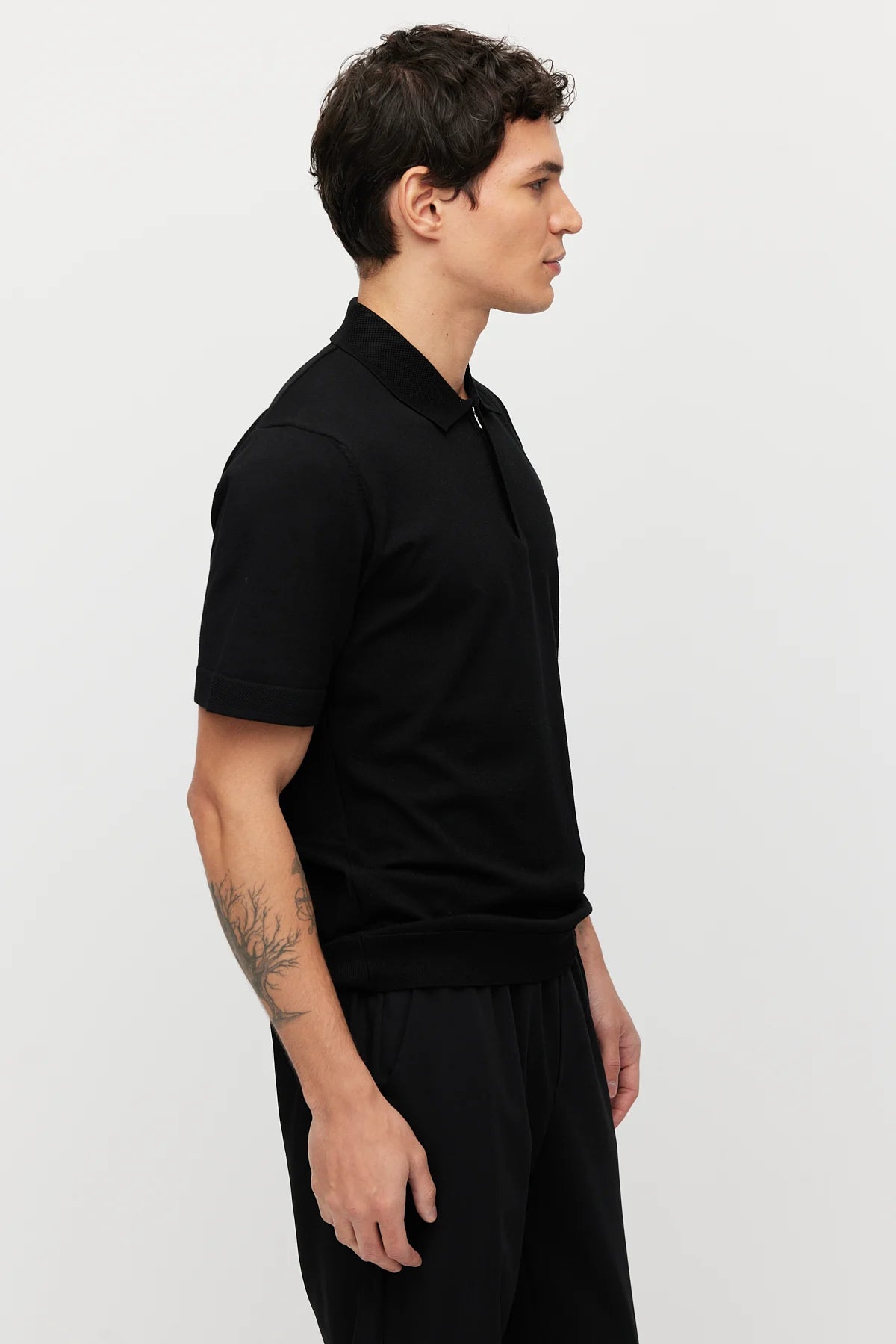 Men's Knitted T-shirt with Concealed Zip Collar