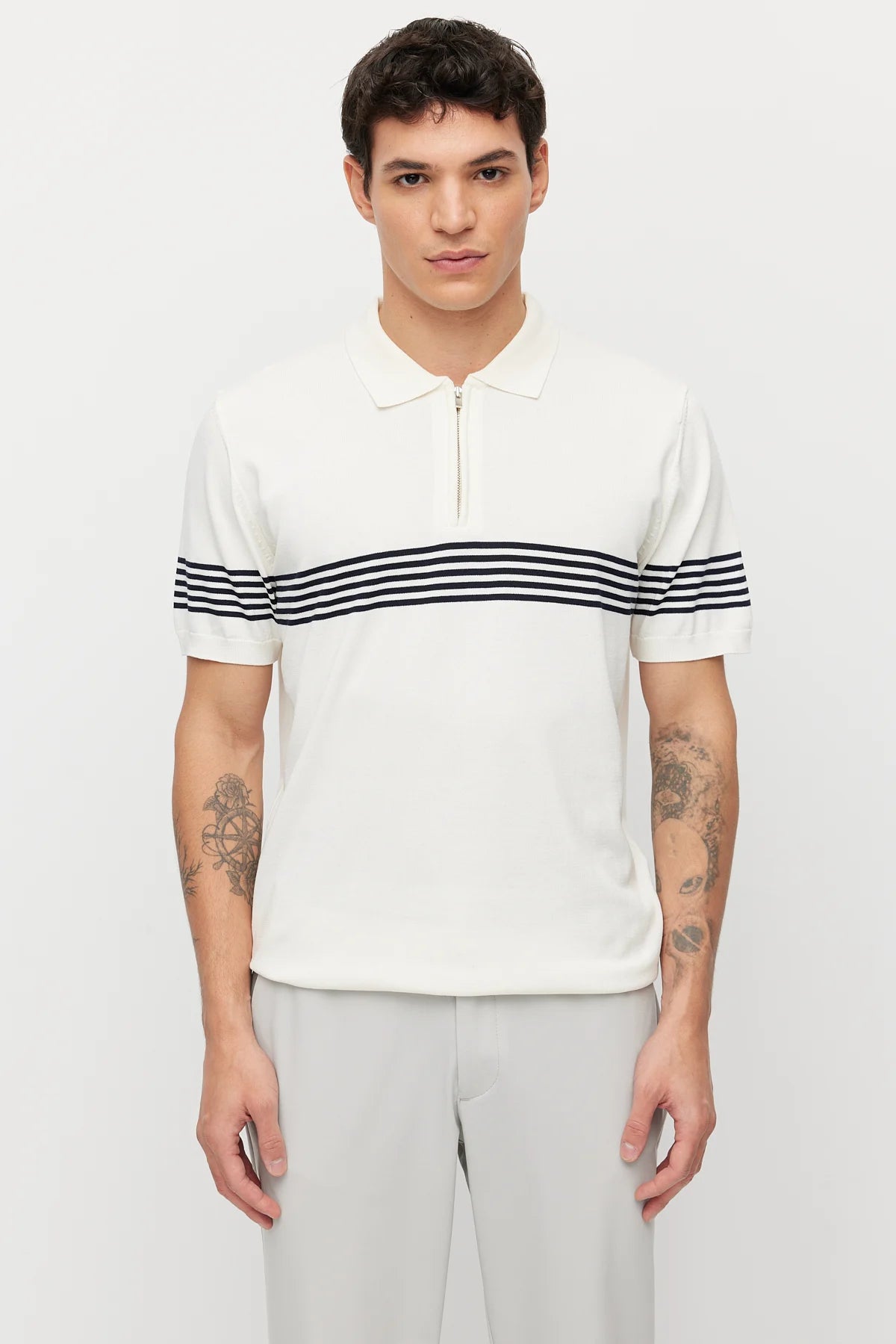 Men's Striped Zip-Up Knit T-shirt