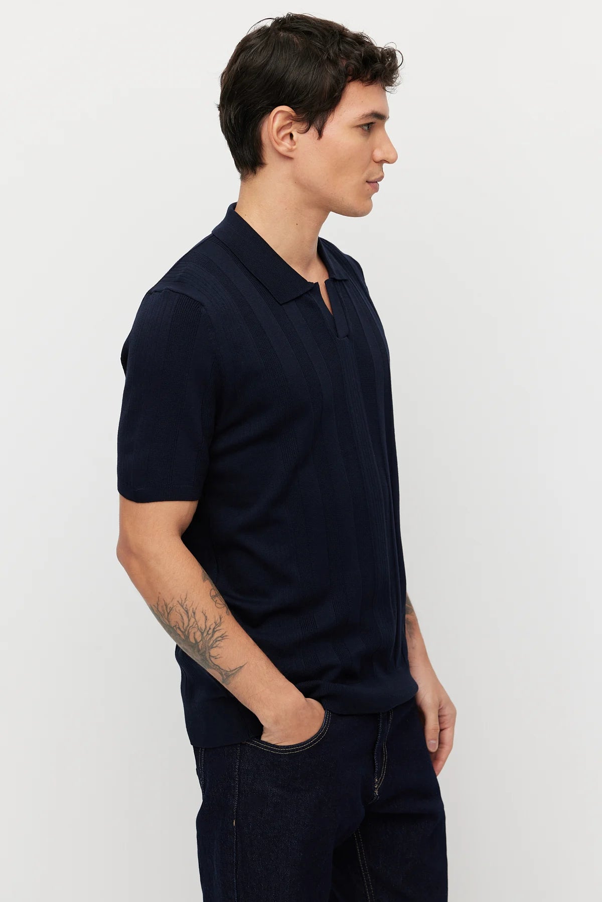 Men's Knitted Polo Collar Ribbed T-shirt