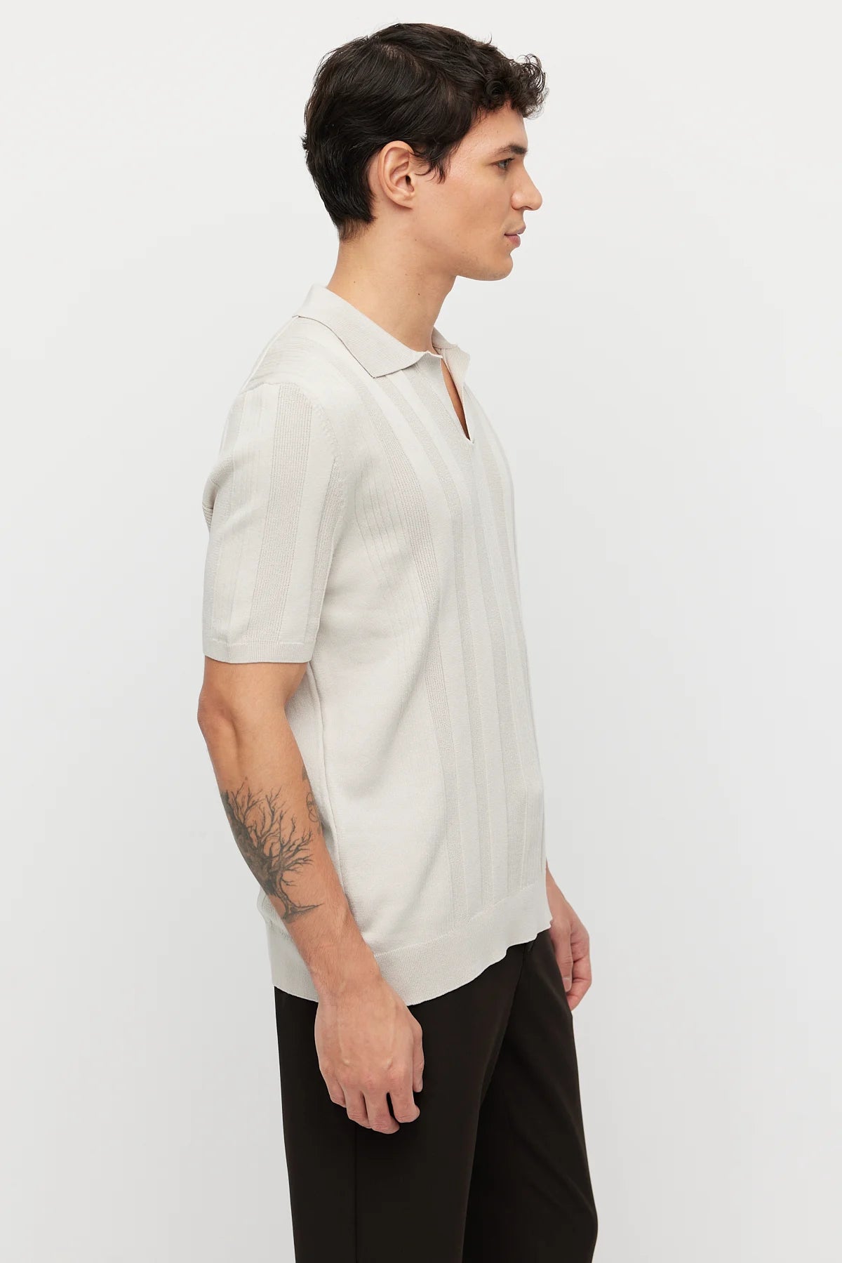 Men's Knitted Polo Collar Ribbed T-shirt