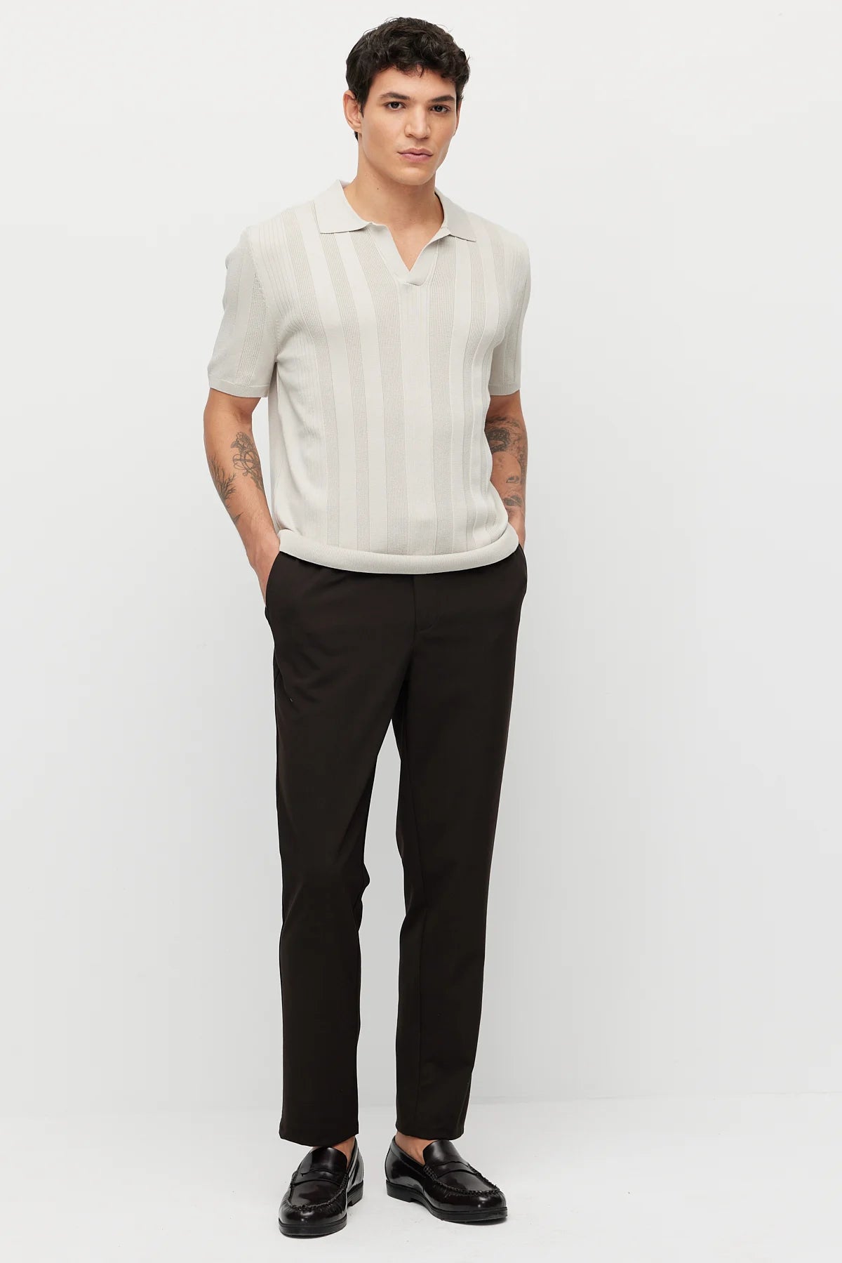 Men's Knitted Polo Collar Ribbed T-shirt